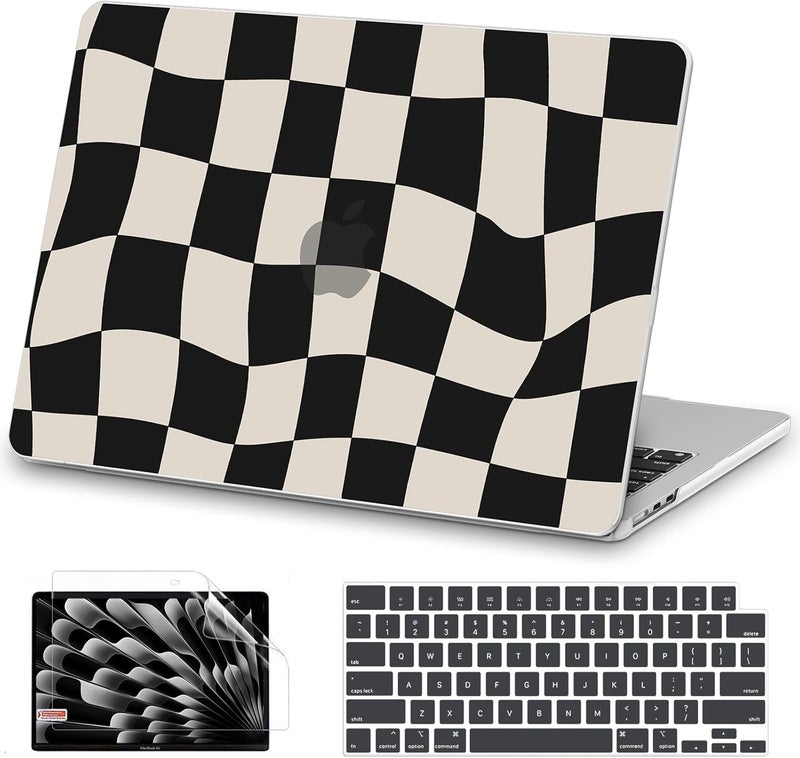 AKIT Compatible with MacBook Air 13 inch Case 2026 2025 2024-2022 M4 M3 M2 A3240 A3113 A2681, Hard Shell Laptop Case+Screen Protector+Keyboard Cover for MacBook Air 13.6 inch 2025, Black Checkboard - Image 1